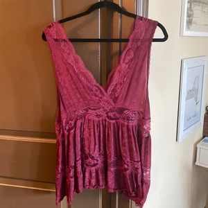 Free People Maroon Lace Top Size S